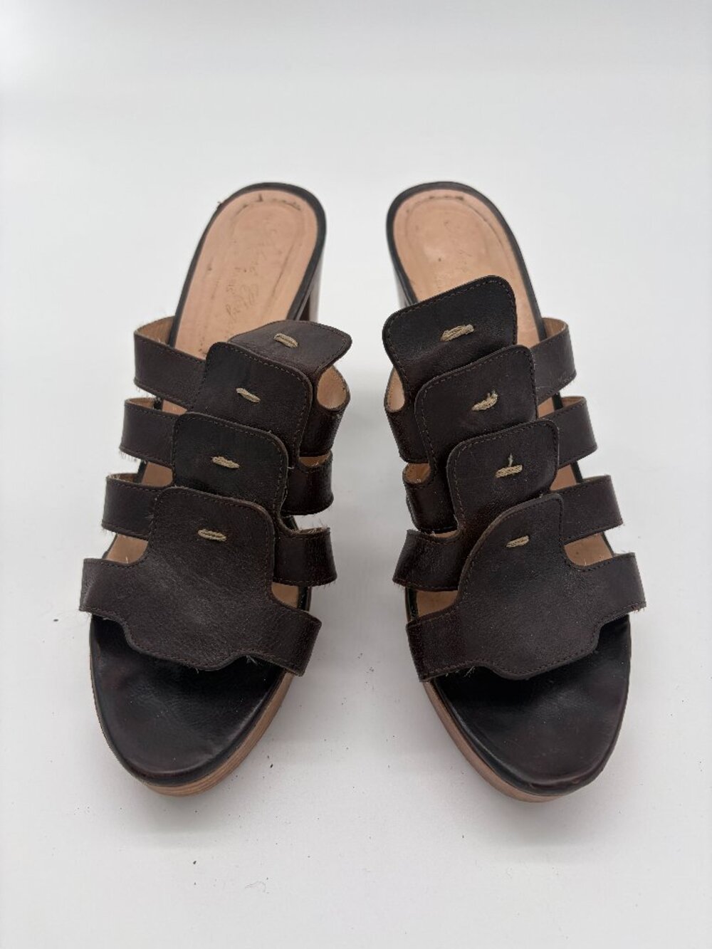 Vintage Robert Clergerie Brown Leather Platform Sandals, Size 10